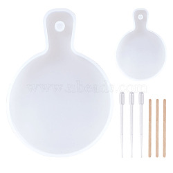 DIY Round Handle Dinner Plate Silicone Molds, with Birch Wooden Craft Ice Cream Sticks, 2ml Disposable Plastic Dropper, White, 146x99x11.5mm, Hole: 9.5mm, Inner Diameter: 99.5x139mm, 1pc(DIY-TA0008-80)