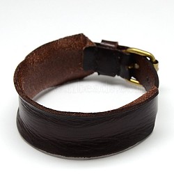 Trendy Unisex Punk Rock Style Leather Wide Wristband Bracelets, with Iron Watch Band Clasps, Antique Bronze, Coconut Brown, 270x28x6mm(BJEW-L271-02)