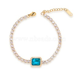 Elegant European Stainless Steel Pave Blue Cubic Zirconia Link Bracelets for Women(PD8073-4)