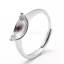 Anti-Tarnish Adjustable Rhodium Plated Sterling Silver Ring Components, For Half Drilled Beads, with 925 Stamp, Platinum, Tray: 9x5.5mm, 17mm, Pin: 0.6mm(STER-I016-008P)