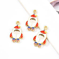 Eco-Friendly Alloy Enamel Pendants, Cadmium Free & Lead Free & Nickel Free, Rocket, Light Gold, White, 28x16x1.8mm, Hole: 2mm(X-ENAM-Q437-018-NR)