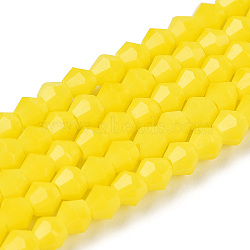 Opaque Solid Color Imitation Jade Glass Beads Strands, Faceted, Bicone, Yellow, 2.9~3.3x3mm, Hole: 0.7mm,  about 113~115pcs/strand, 14.04~14.235 inch(36~36.5cm)(EGLA-A039-P2mm-D05)