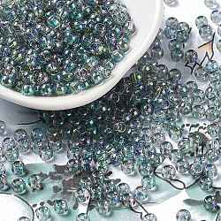 Glass Seed Beads, Half Plated, Transparent Colours Rainbow, Round Hole, Round, Light Sea Green, 4x3mm, Hole: 1.2mm, 7500pcs/pound(SEED-H002-A-A626)