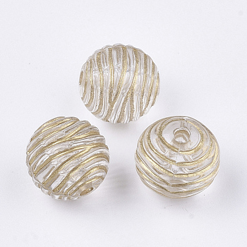 Plating Transparent Acrylic Beads, Metal Enlaced, Round, Clear, 9.5x9~9.5mm, Hole: 1.6mm, about 1000pcs/500g