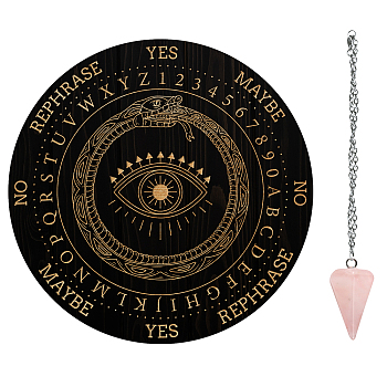 AHADERMAKER DIY Dowsing Divination Makign Kit, Including PVC Plastic Pendulum Board, 304 Stainless Steel Cable Chain Necklaces, Cone/Spike/Pendulum Natural Rose Quartz Stone Pendants, Eye Pattern, 200x4mm