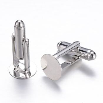 Brass Cuff Button, Cufflink Findings for Apparel Accessories, Platinum Color, 16x10mm