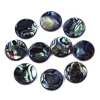 Natural Abalone Shell/Paua Shell Cabochons, with Freshwater Shell, Flat Round, Colorful, 15x3mm