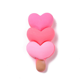 Cute Opaque Resin Decoden Cabochons, Ice Cream with Heart, Imitation Food, Hot Pink, 32x15x8mm