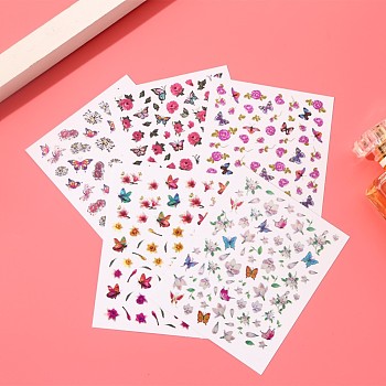 Embroidery Style Nail Decals Stickers, Rose Flower Butterfly Self-adhesive Nail Art Supplies, for Women Girls Manicure Nail Art Decoration, Mixed Color, 10.3x8cm