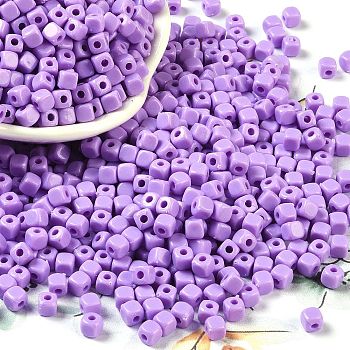 Opaque Acrylic Beads, cube, Violet, 4x4x4mm, Hole: 1.4mm