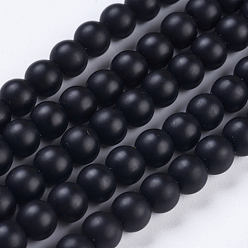 Synthetic Black Stone Beads Strands, Frosted, Round, 6mm, Hole: 1mm, about 65pcs/strand, 15.70''(39.88cm)