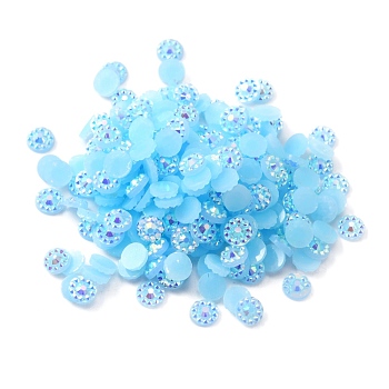 Opaque Resin Cabochons, AB Color Plated, Flat Round, Light Sky Blue, 4x1mm, about 1000pcs/bag