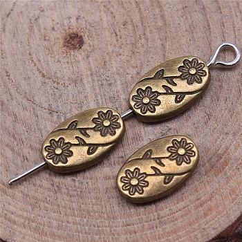 Tibetan Style Alloy Beads, Oval with Flower, Antique Bronze, 10x6x3mm