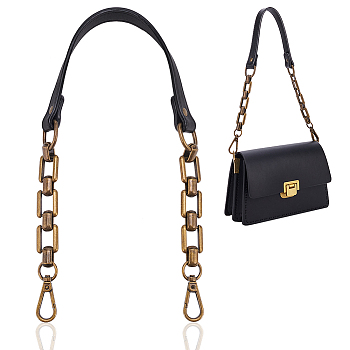 PU Leather Bag Straps, with Alloy Chain & Swivel Clasps, for Bag Replacement Accessories, Black, 60.5cm