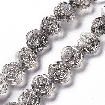 Electroplate Glass Beads Strands, Pearl Luster Plated, Rose, Gray, 12.5x14x9mm, Hole: 1mm, about 55pcs/strand, 25.98''(66cm)