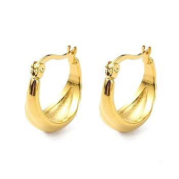 304 Stainless Steel Hoop Earrings, Jewely foe Women, Real 18K Gold Plated, Half Round, 19x7.5mm
