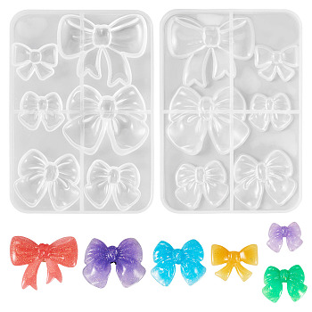 2Pcs Bowknot Silicone Molds, Resin Casting Molds, For UV Resin, Epoxy Resin Craft Making, White, 111x78x9mm, Inner Diameter: 17~31x22~45mm