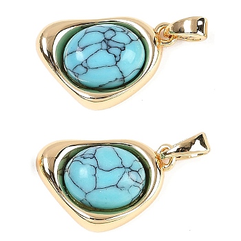 Synthetic Turquoise Pendants, Brass Heart Charms, Real 18K Gold Plated, 11.5x18x6mm, Hole: 3.5x2.5mm