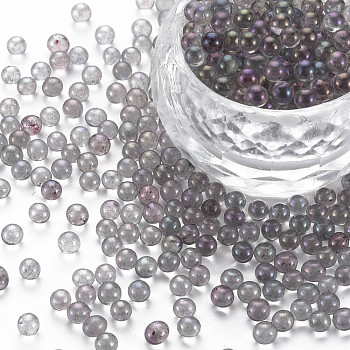 DIY Nail Art Decoration Mini Glass Beads, Tiny Caviar Nail Beads, AB Color Plated, Round, Dark Gray, 3.5mm, about 450g/bag