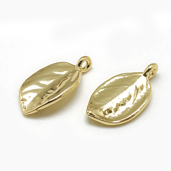 Brass Charms, Leaf, Real 18K Gold Plated, 15x8x2mm, Hole: 1mm
