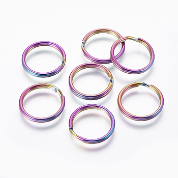 Ion Plating(IP) 304 Stainless Steel Split Key Rings, Keychain Clasp Findings, Rainbow Color, 16mm