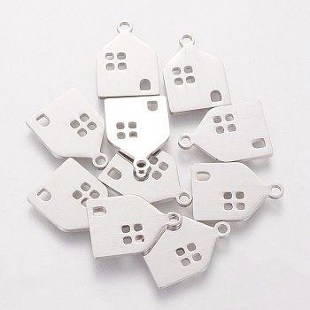 201 Stainless Steel Pendants, House, Stainless Steel Color, 16x11x1mm, Hole: 1.5mm