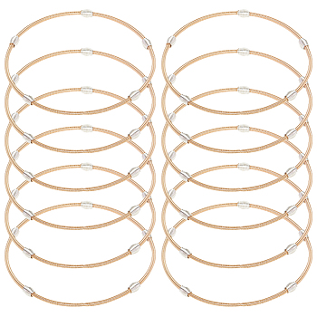 BENECREAT 12Pcs Spring Bracelets Set, Minimalist Steel French Wire/Gimp Wire Stretch Bracelets for Stackable Wearing, Light Gold, Inner Diameter: 2-1/4 inch(5.85cm)