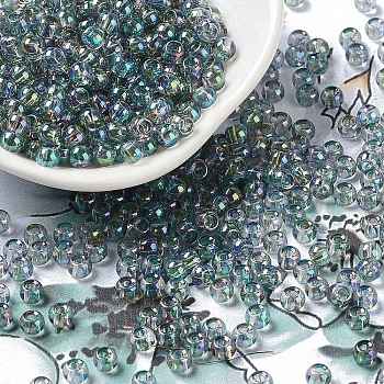 Glass Seed Beads, Half Plated, Transparent Colours Rainbow, Round Hole, Round, Light Sea Green, 4x3mm, Hole: 1.2mm, 7500pcs/pound