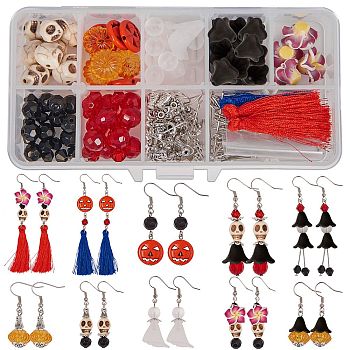 DIY Earring Making, with Synthetic Gemstone Beads, Acrylic Beads, Polyester Tassel Pendant, Tibetan Silver Bead Caps and Brass Earring Hooks, Mixed Color, 13.5x7x3cm