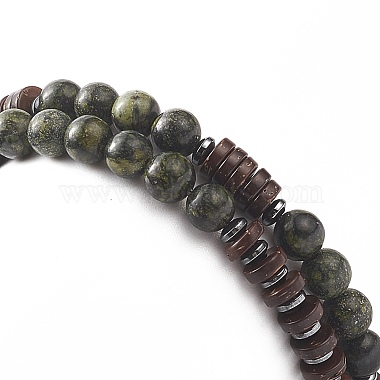 Natural Serpentine & Synthetic Non-magnetic Hematite Beads Energy Stretch Bracelets Set(BJEW-JB07142-05)-3