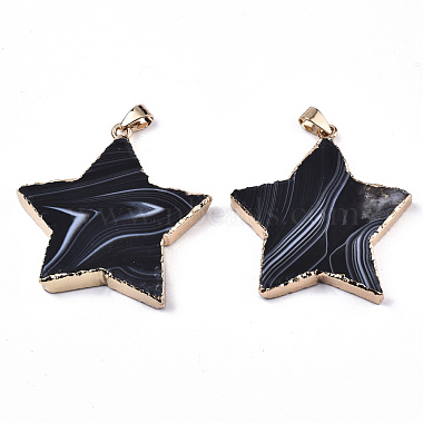 Light Gold Black Star Banded Agate Pendants