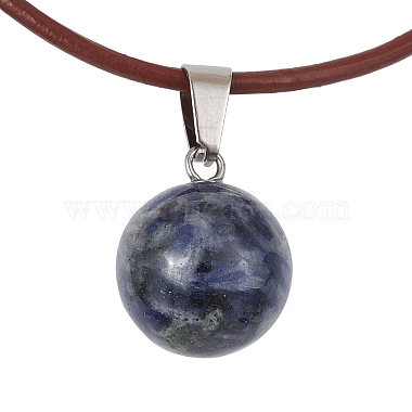 Natural & Synthetic Mixed Gemstone Round Pendant Necklaces(NJEW-JN04478)-3