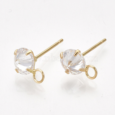 Real 18K Gold Plated Clear Others Brass+Cubic Zirconia Stud Earring Findings