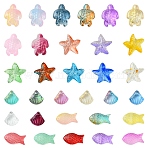 120Pcs 4 Styles Transparent Spray Painted Glass Beads, Mixed Shapes, Mixed Color, 10~18x8~15x5~9mm, Hole: 0.8~1.2mm, 30pcs/style(GLAA-YW0004-32)