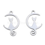 Non-Tarnish 201 Stainless Steel Pendants, Halloween Style, Moon with Cat, Stainless Steel Color, 15x10x1mm, Hole: 1.2mm(X-STAS-N098-081P)