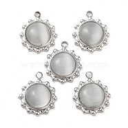 304 Stainless Steel with Cat Eye Pendants, Oval, White, 15x12.5x4mm, Hole: 1.5mm(STAS-L022-362P-02)