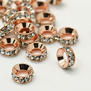 Brass Rhinestone Spacer Beads, Grade A, Rondelle, Crystal, 9x4mm(RB-A020-9mm-01RG)