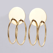 304 Stainless Steel Dangle Stud Earrings, Hypoallergenic Earrings, Flat Round with Ring, Golden, 51x25x35mm, Pin: 0.8mm(EJEW-L213-12G)