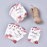 Thank You for Celebrating with Us Paper Gift Tags, Hang Tags, with Jute Twine, for Wedding/Thanksgiving, Rectangle with Flower Pattern, Red, 7x4.5x0.05cm, Hole: 4mm, 50pcs/set(X1-CDIS-K002-D01)