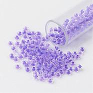 11/0 Grade A Round Glass Seed Beads, Transparent Inside Colours, Medium Purple, 2.3x1.5mm, Hole: 1mm, about 48500pcs/pound(SEED-N001-D-214)