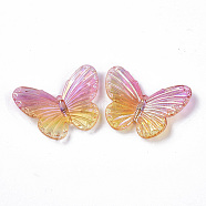 Electroplate Transparent Acrylic Pendants, Two Tone, Butterfly, Flamingo, 31.5x41x4.5mm, Hole: 1.2mm(PACR-T009-001B)