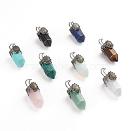 Natural & Synthetic Mixed Stone Pointed Big Pendants, with Gunmetal Tone Brass Pendant Bails and Natural Labradorite, Bullet, 52~54x20x22~23mm, Hole: 8x5mm(G-I275-01)
