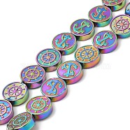 Electroplate Synthetic Non-magnetic Hematite Beads Strands, Flat Round with Anchor & Helm, Rainbow Plated, 10x3mm, Hole: 0.7mm, about 40pcs/strand, 16.22~16.3''(41.2~41.4cm)(G-E602-02A)