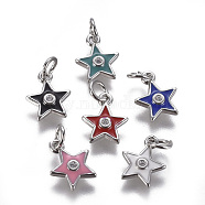 Brass Micro Pave Cubic Zirconia Pendants, with Enamel, Star, Platinum, Mixed Color, 11x9x2mm, Hole: 3mm(ZIRC-I026-05P)
