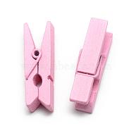 Dyed Wooden Craft Pegs Clips, Pink, 35x7x10mm(WOOD-R249-013J)