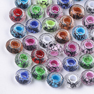 Resin European Beads, Large Hole Beads, Faceted, Rondelle, Flower Pattern, Mixed Color, 14x8mm, Hole: 4.5~5mm(RPDL-S013-14)