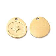 Ion Plating(IP) 316L Surgical Stainless Steel Charms, Irregular Flat Round with Star Charm, Textured, Real 18K Gold Plated, 11.8x11.2x1mm, Hole: 1.2mm(STAS-H213-48G)