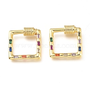 Brass Micro Pave Cubic Zirconia Screw Carabiner Lock Charms, for Necklaces Making,  Square, Golden, Colorful, 18.5x19.5x4.5mm(KK-M206-20G-02)