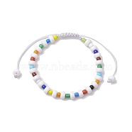 Acrylic & Colorful Glass Seed Braided Bead Bracelets, Adjustable Bracelets for Women, White, Inner Diameter: 2-1/8~3-5/8 inch(5.5~9.2cm)(BJEW-JB10340)