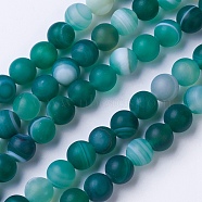 Natural Grade A Striped Agate/Banded Agate Beads Strands, Dyed & Heated, Frosted, Round, Teal, 8~8.5mm, Hole: 1.2mm, about 39pcs/strand, 14.56 inch(37cm)(G-E478-06-8mm)